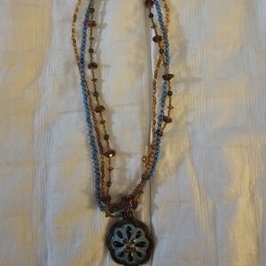 Elegant Blue and Brown Beaded Necklace